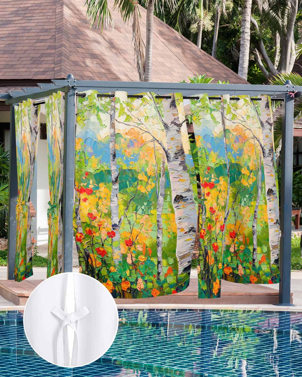 nqOlkjepod Outdoor Curtains for Patio Waterproof, Green Oil Painting Outdoor Privacy Panels Grommet, Modern Abstract Art Summer Botanical Blackout Outside Curtains for Porch/Cabana 54"x95", 1 Panel