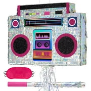 WERNNSAI Music Player Piñata - 80s and 90s Theme Party Decorations Piñata Bundle with Blindfold and Bat Music Piñata for Adults Kids Birthday Hip Hop Theme Party(12.5" x 16.5" x 3")