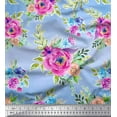 thumbnail image 1 of Soimoi Blue Rayon Fabric Leaves & Pink Floral Watercolor Print Fabric by The Yard 42 Inch Wide, 1 of 1