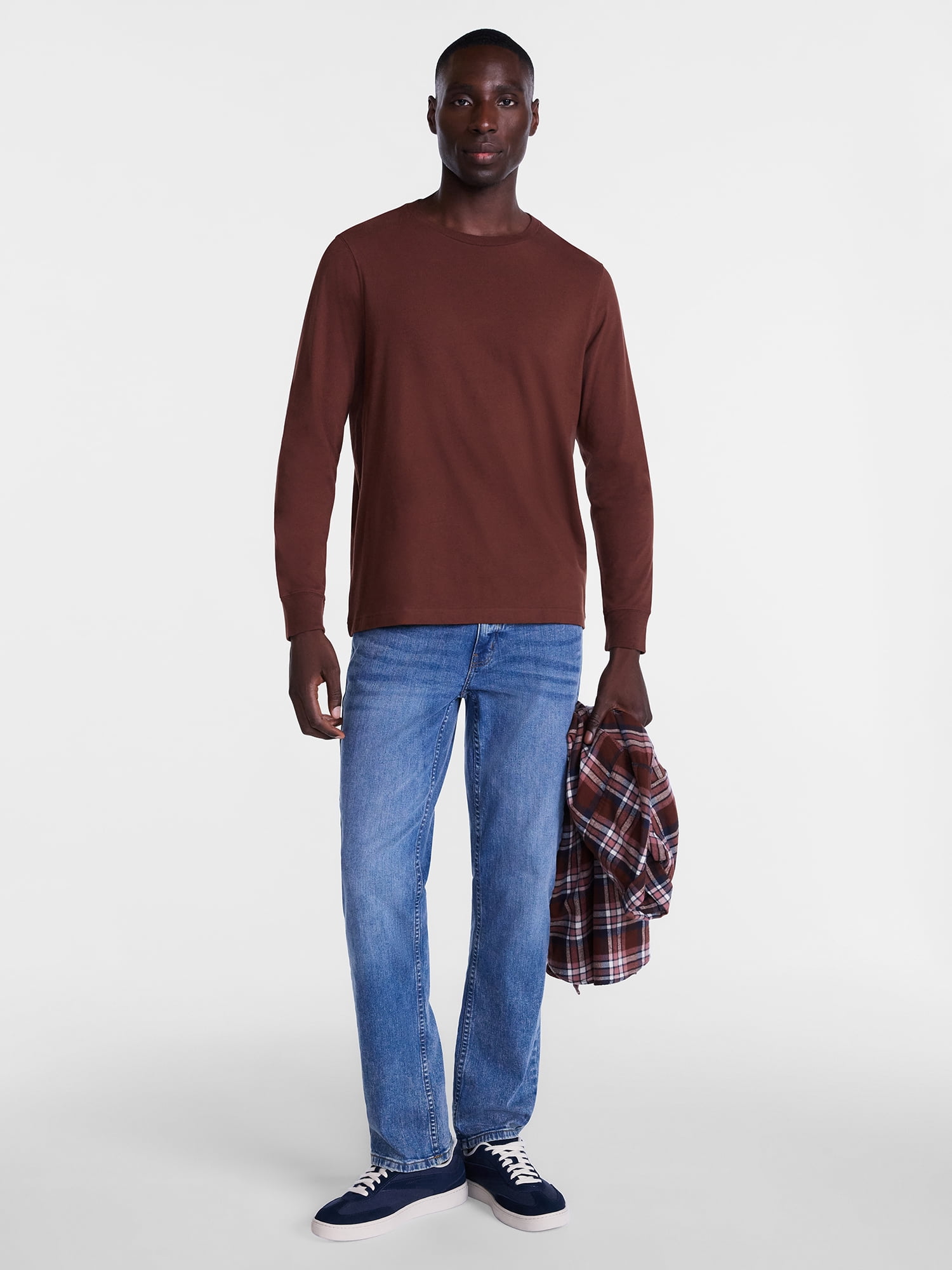 George Men's and Big Men's Relaxed Fit Cotton Crewneck Tee with Long Sleeves, Size XS-3XL