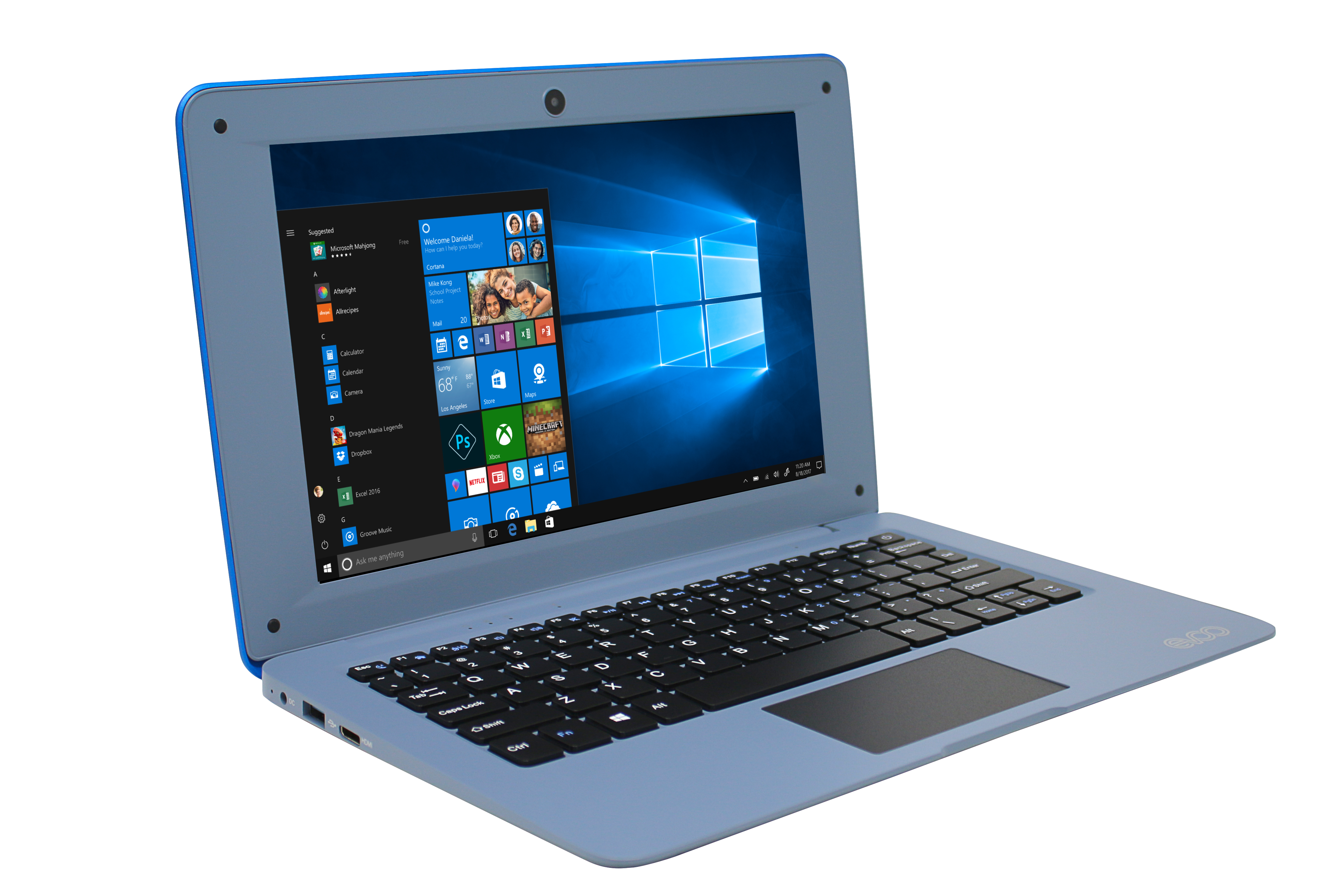 EVOO 10.1" Ultra Thin Laptop, Quad Core Processor, 2GB Memory, 32GB Storage, Mini HDMI, Front Camera, Windows 10 Home, Blue - image 4 of 7