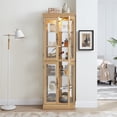 thumbnail image 2 of Miniyam Wood Curio Display Cabinet with Light, Glass Door for Living Room, Light Oak, 2 of 8