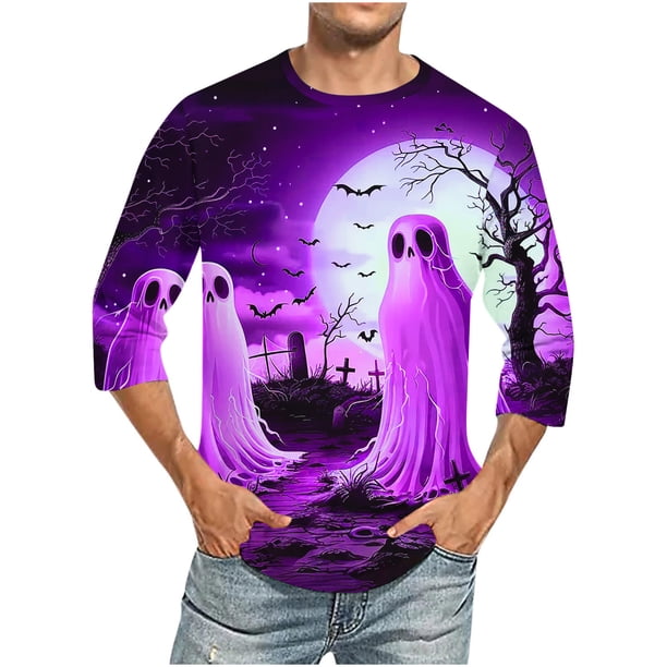 Camisas de Manga Larga para Hombres Imprimir Blusa de Manga Corta de Cuello Redondo, Camisas de Lino para Hombres
