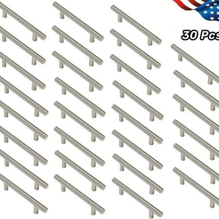 RVPOZWER 30PCS Brushed Nickel Kitchen Cabinet Pulls Stainless Steel Drawer T Bar Handles