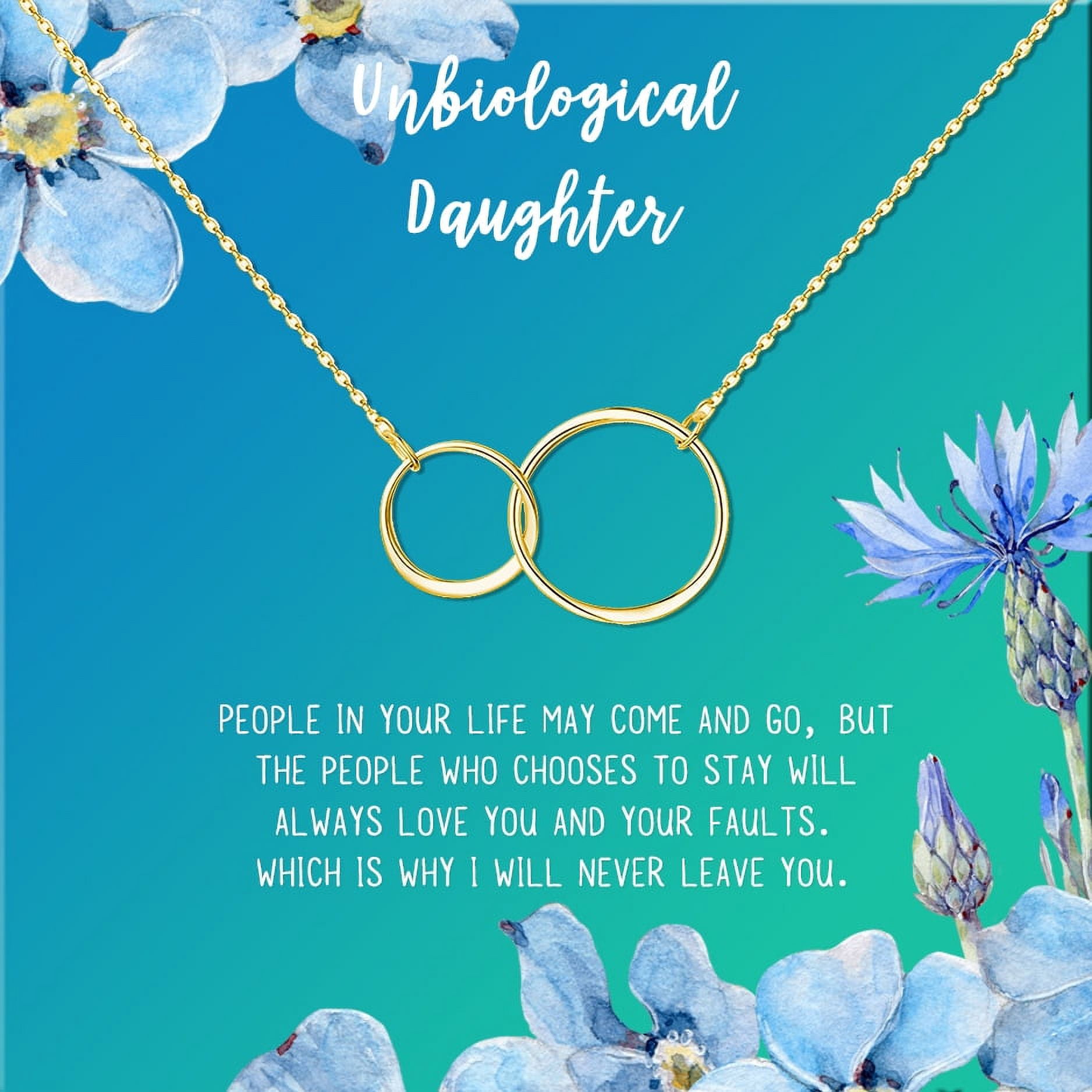 Anavia Unbiological Daughter Jewelry, Step Daughter Necklace Gift, Bonus Daughter Birthday Card Gift, Gift from Step Mom-[Gold Infinity Double Ring, Bright Blue Gift Card]