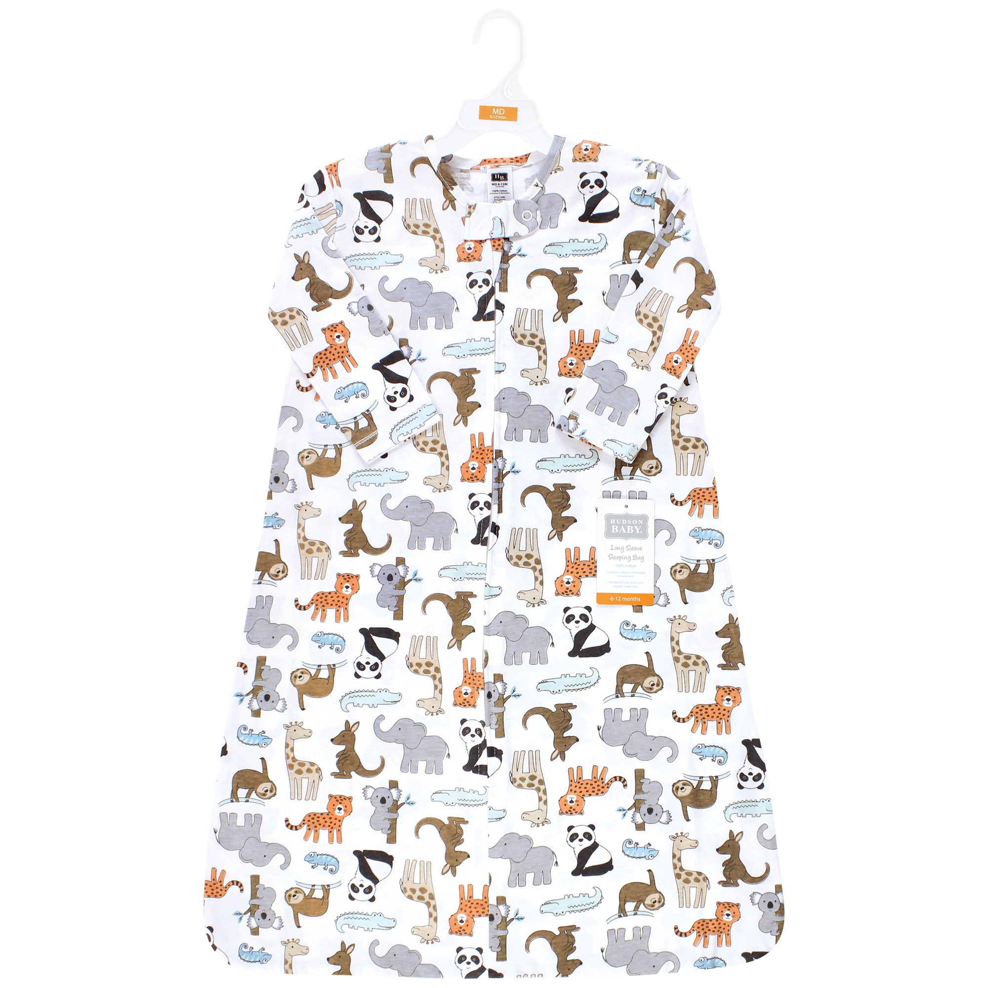 Hudson Baby Unisex Baby Long Sleeve Cotton Jersey Sleeping Bag, Zoo Animals, 6-12 Months
