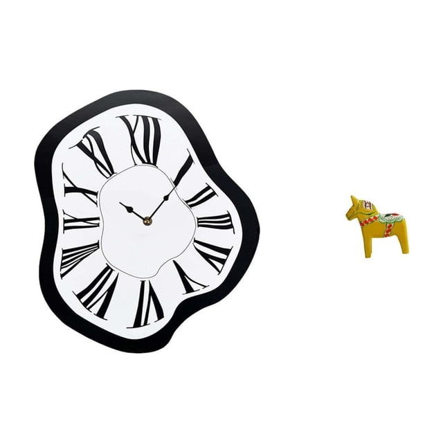Reloj de pared acrílico distorsionado con figura de caballo de Dalarna sueco. Adorno de reloj creativo y lujoso con efecto fundido, ideal para la