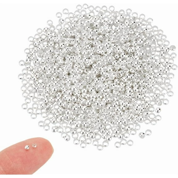 About 1000Pcs Round Crimp Beads 925 Sterling Silver Plated Rondelle Spacer Beads Tiny Crimps Beads Brass Beads Metal Beads Findings for DIY Bracelet Necklace Jewelry Making Hole 1.2mm