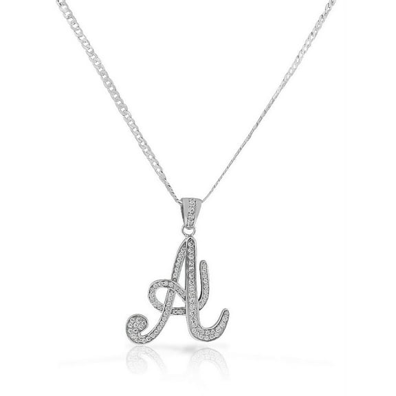 925 Sterling Silver CZ Letter Initial "A" Pendant Necklace - A