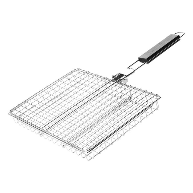 Stainless Steel Foldable Outdoor BBQ Grill Mesh Net with Secure Handle for Camping Picnic and Backyard Cooking