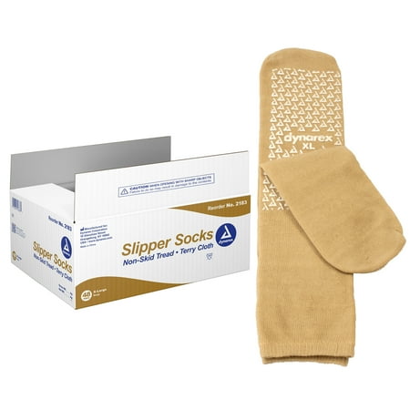 Dynarex Pillow Paws Terries, Xl, 48 Pairs/Box, Rubber Grippers, Beige