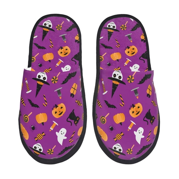 Fotbe Halloween2 Pantuflas Peludas para Mujer con Estampado, Zapatillas de Peluche, Zapatos de Invierno para Casa, Uso Interior y Exterior-Medium