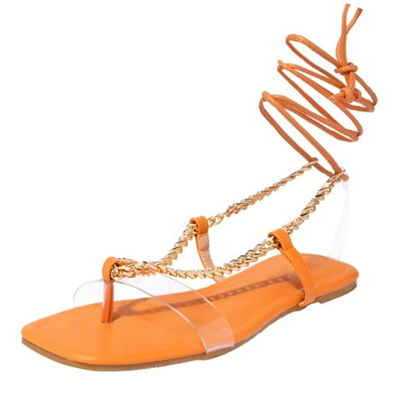 

Noarlalf flip flops for women Women s Summer Flat Chain Lace Up Slippers Flip Flops Outdoor Round Toe Shoes womens flip flops
