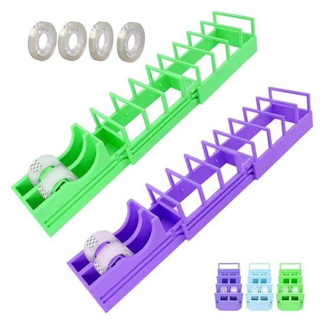 Tape Dispenser for Wrapping, Portable Ribbon Cutter Machine, Foldable Double Roll Tapes Dispensers