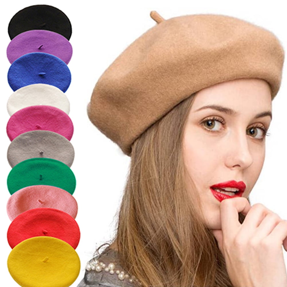 Women Faux Fur Beret Hat Solid Color Beret Cap Classic French Beret