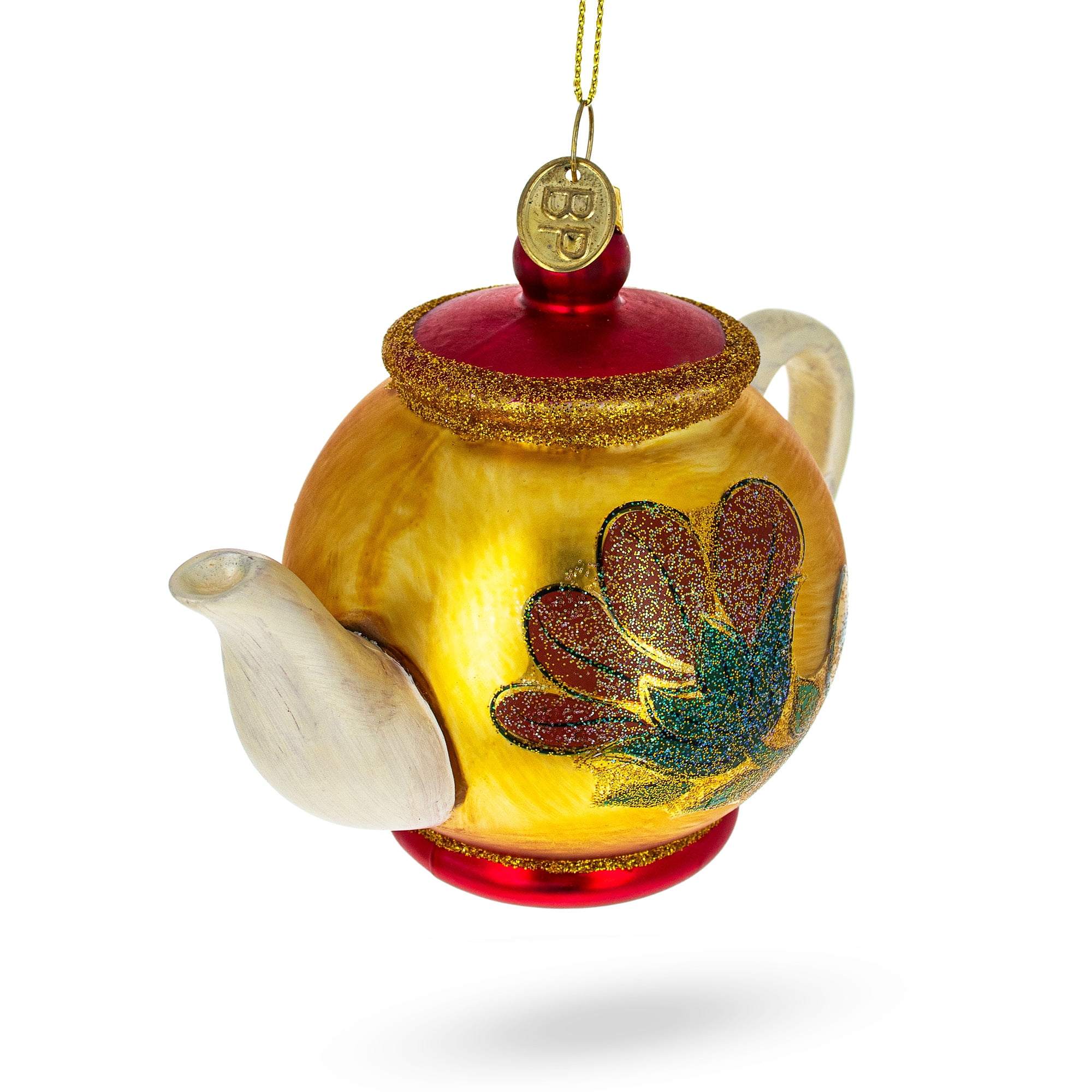 BestPysanky Decorated Teapot Glass Christmas Ornament