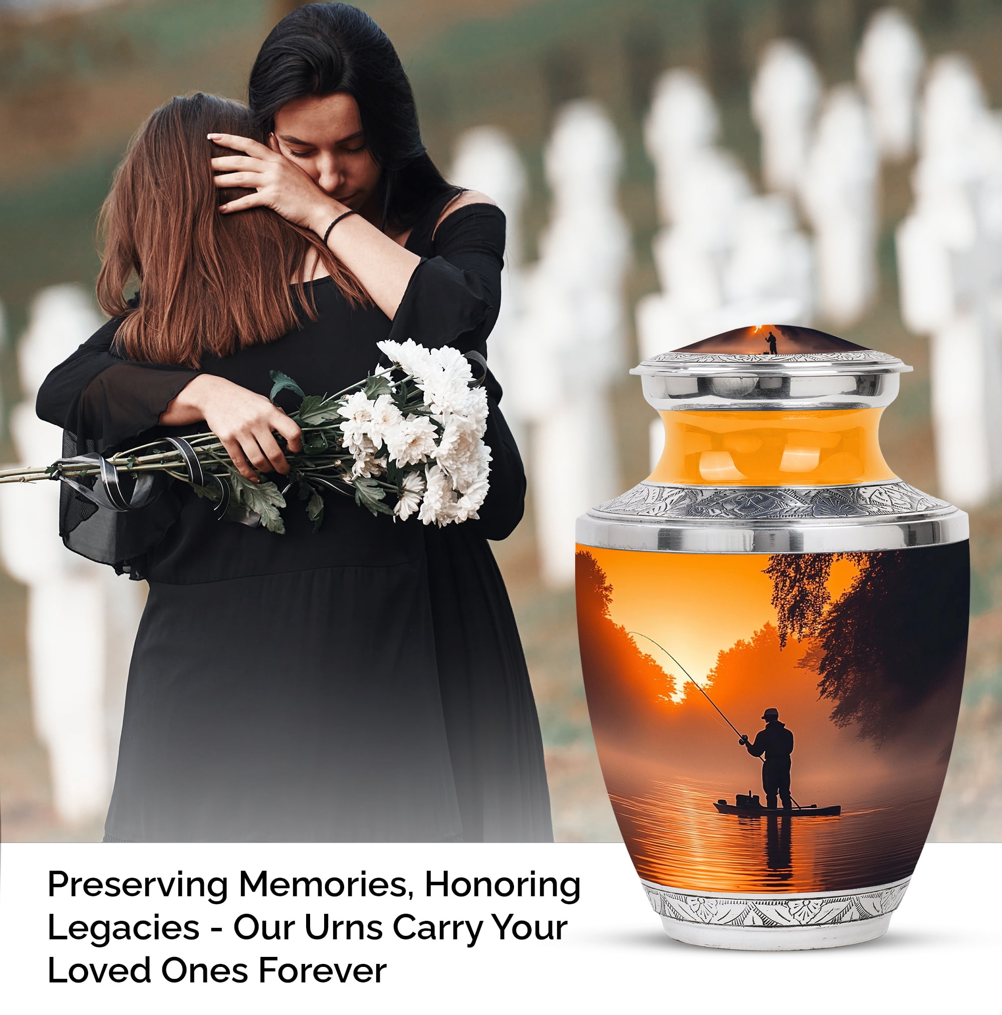 YATHABI Fisherman Cremation Urn - Large Urns For Human Ashes Adult Female - Cremation Urn For Ashes Adult Male - Memorial Funeral Urns For Women - 10 Inch