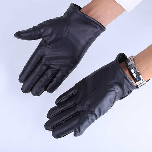 Raindrops 1 Pair Elegant Design Black Pu Leather Gloves for Men Winter Adventure Warmth Windproof Waterproof