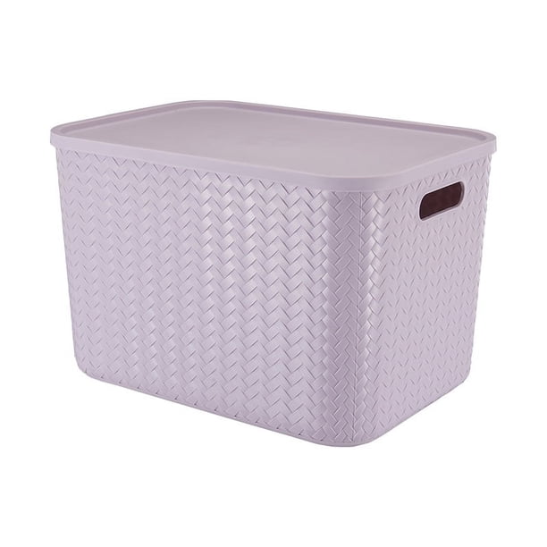 Caja de almacenamiento de plástico con cubierta de bambú para sala de estar, caja de almacenamiento para cosméticos, artículos diversos, dormitorio, caja de almacenamiento para ropa, caja de ajuste
