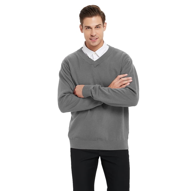 TOPTIE Chandail pour Hommes à Manches Longues Ajusté Col en V-Gris-TG