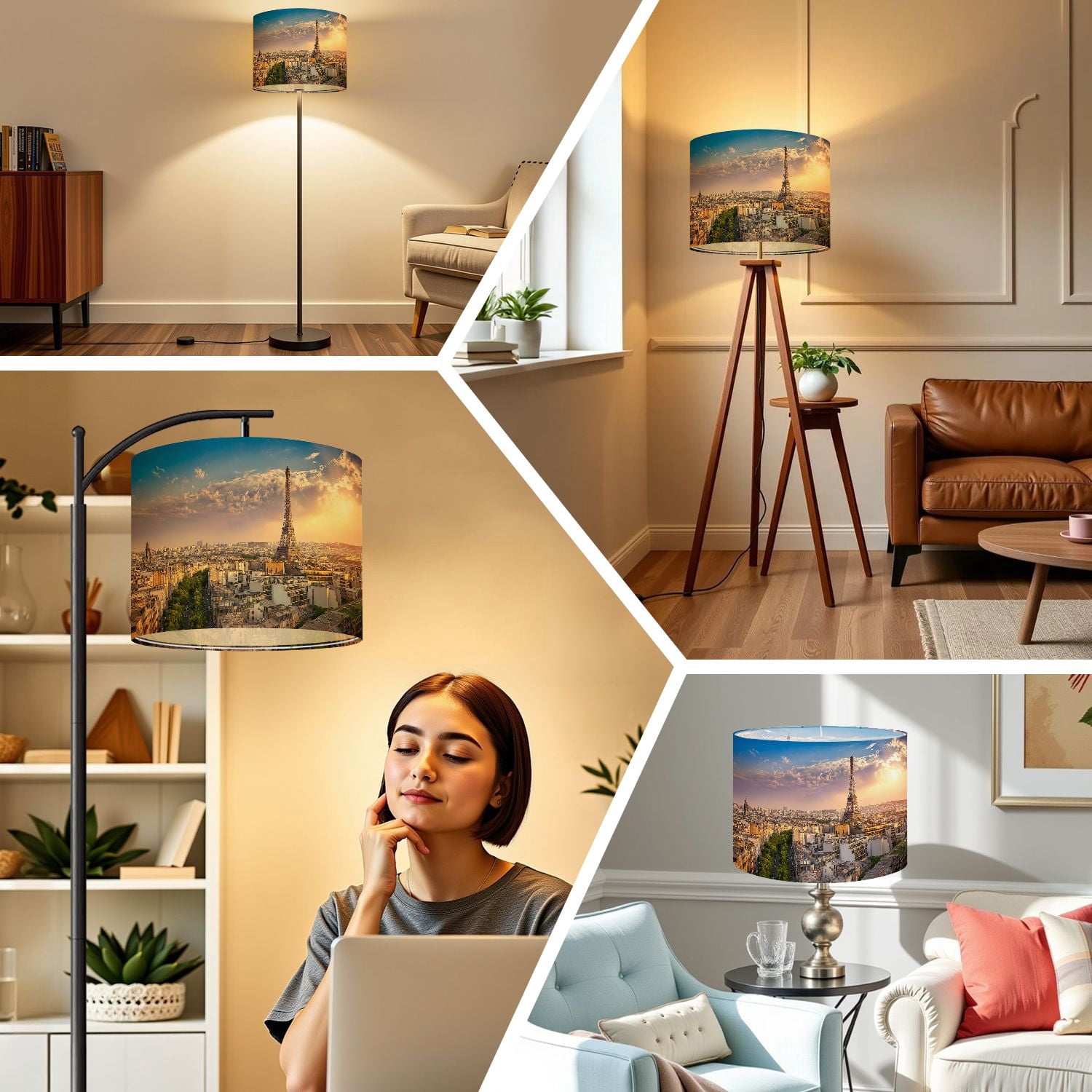 Linen Drum Lampshades Eiffel Tower Paris Skyline Dawn 13"x13"x10" Light Shade for Table Lamps Floor Lamp Shades Lampshade Replacement Assembly Required