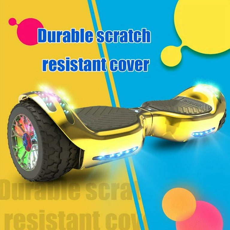 Hoverboard All Terrain LED Flash Wide All Terrian Wheel with Bluetooth Speaker Dual LED Light Self Balancing Wheel Electric Scooter Chrome Gold