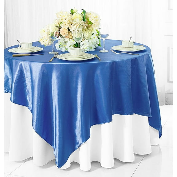 Wedding Linens Inc. (2 pcs) 54 inch Satin Square Table Overlay Topper - Periwinkle /Cornflower