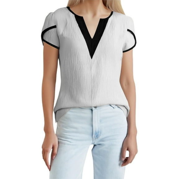 SNKSDGM Easter Shirt Plus Size Tops for Women 3/4 Sleeve Yellow Women's V Neck Tile Print Short Sleeve Solid Color T Shirt Shirts for Women