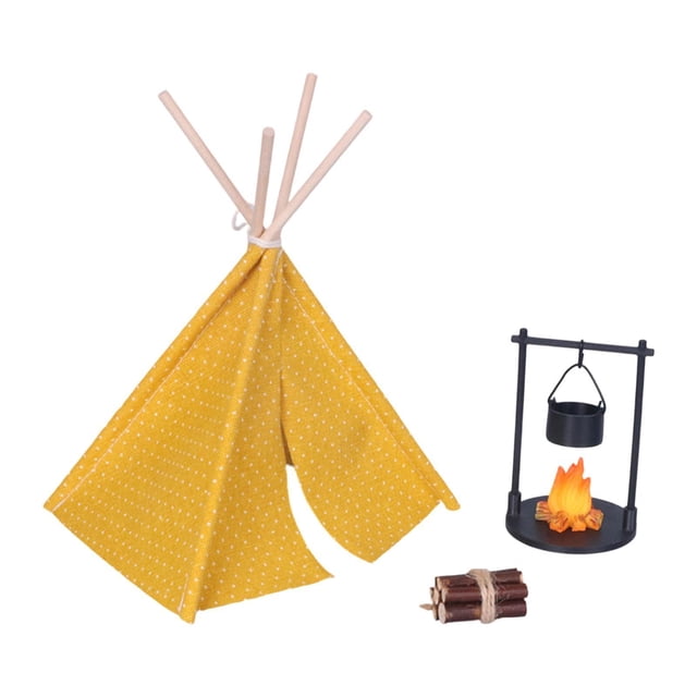 HILABEE 1/12 Miniature Dollhouse Camping Tent for Layout Model Train Miniature Scene Yellow Tent