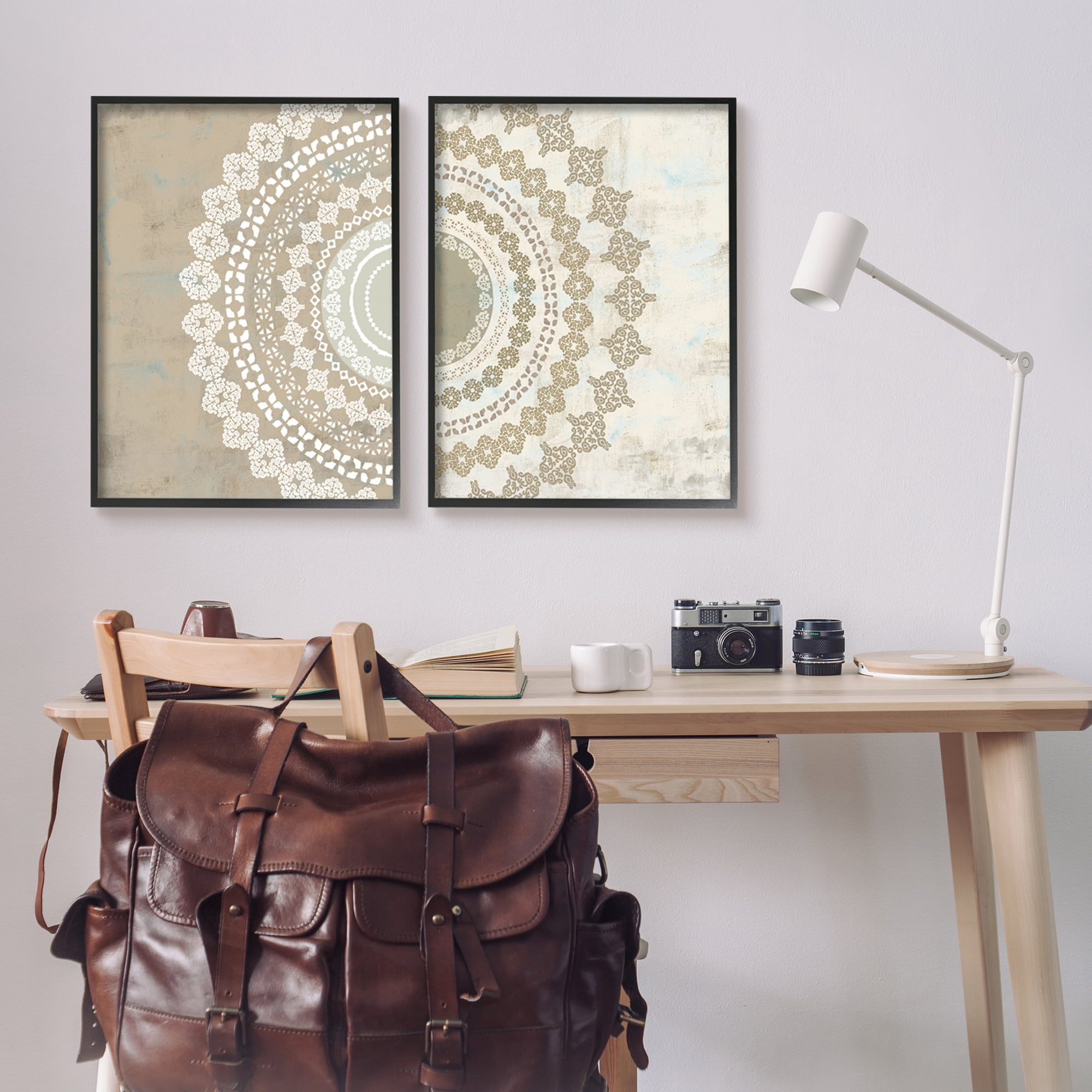 Stupell Rustic Mandala Boho Pattern Abstract Painting Black Framed Art Print Wall Art, Set of 2