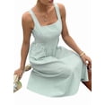thumbnail image 4 of Women'S Maxi Striped Dress Summer Sleeveless Square Neck Smocked A Line Flowy Spring Vacation Sundress Green L, 4 of 10