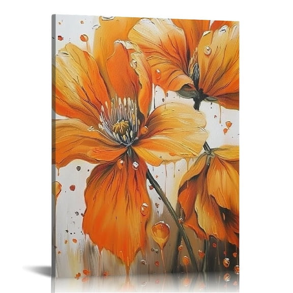 JRXY - Orange , Flower Canvas Wall Art Home Decor,Framed Ready to Hang 12x16 in
