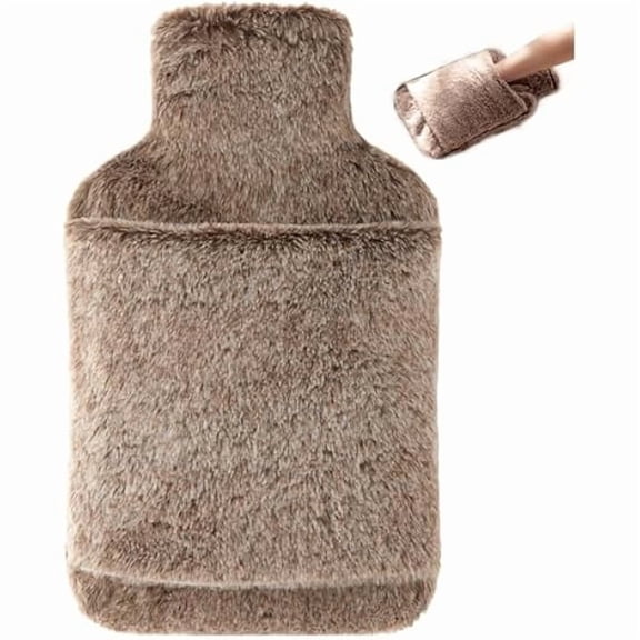 wen997 Hot Water Bottle with Cover - 2L Hot Water Bag with Hand Pocket, for Hand Feet Warmer, Khaki