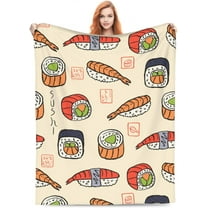 Sushi Blanket Japanese Style Fleece Sushi Blanket for Bed Couch Sofa Food Throw Blanket Cute Cartoon Sushi Lovers Plush Throw Blanket Room Sushi Decor Gifts 50"x60" Travel Picnic All Season Kids