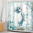 thumbnail image 2 of Mermaid Shower Curtain 60Wx72H Inch Nautical Blue Sea Ocean Octopus Coastal Coral Underwater Fish Seashell Jellyfish Teal Bathroom Set Girls Waterproof Bath Decoration Accessories Home Decor, 2 of 5