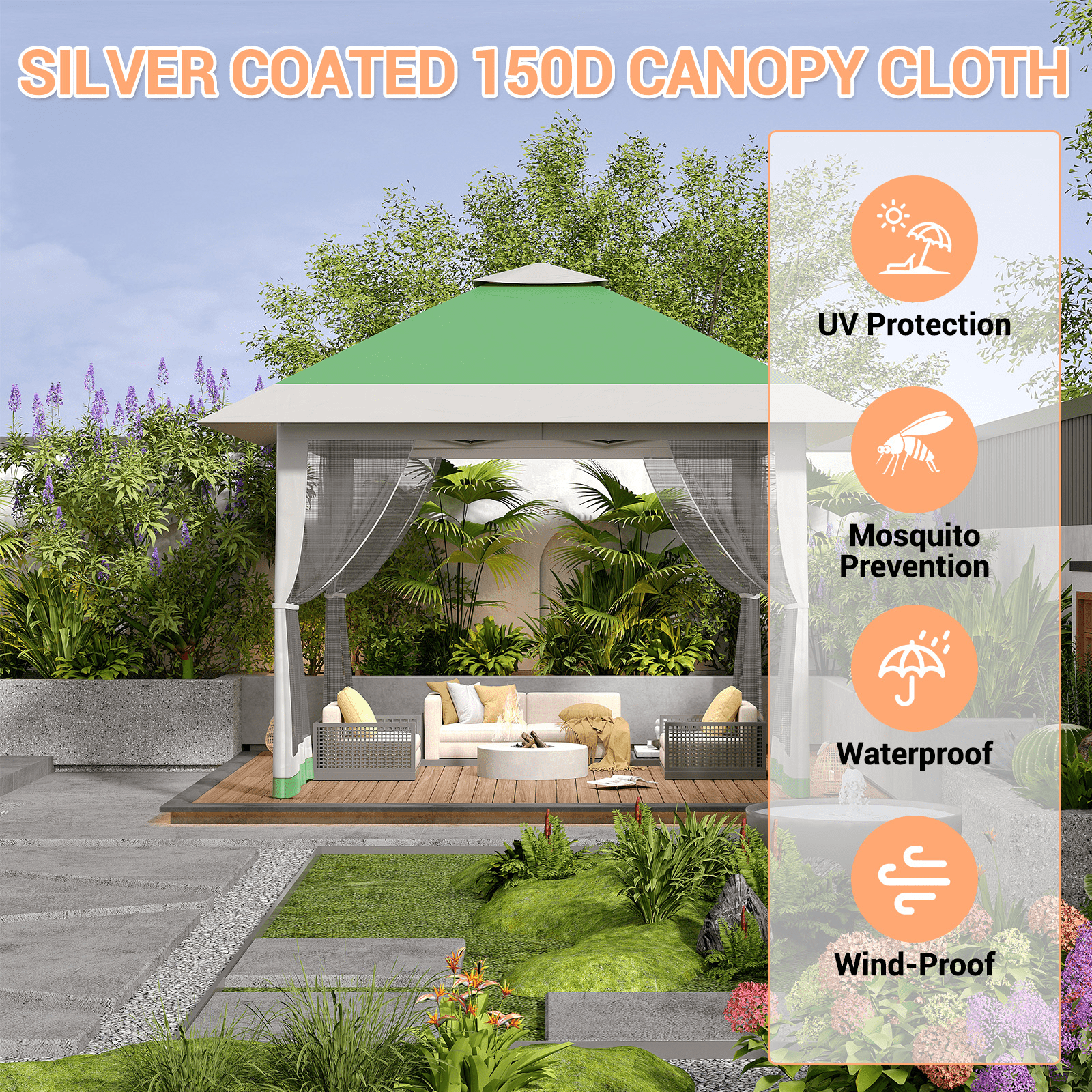 GOGRANT 13 x 13 Pop-Up Gazebo, Adjustable Height, Mesh Cover