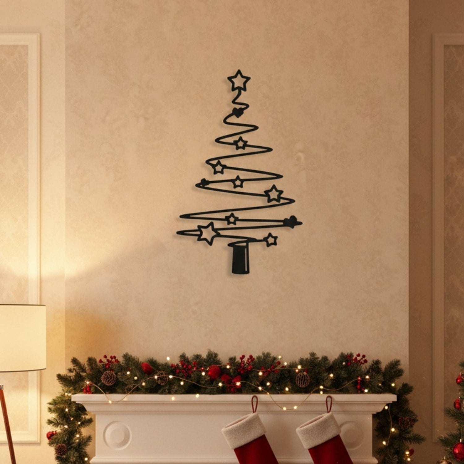Rustic Metal Christmas Tree Wall Decor, Rust-Resistant Holiday Sign for Indoor and Outdoor Use, Farmhouse Style Winter Accent for Patio, Garden, Living Room