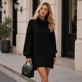 thumbnail image 3 of Women's Turtleneck Sweater Dress Long Sleeve Ribbed Knit Pullover Loose Fit Winter Mini Dress, 3 of 5