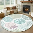 thumbnail image 2 of Round Rugs 5 Ft, Ocean Coastal Non Slip Area Rugs for Kitchen Bedroom Entryway, Sage Green Turquoise Coral Shell Starfish Washable Carpet Runner Rug Floor Mats for Bedroom Home Decor, 2 of 9