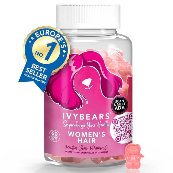 Women’s Hair Vitamin Gummies with Complex Biotin, Collagen, Folic Acid, Vitamin B7, and Keratin for Hair, Skin & Nails - Vegan Hair Growth & 100% Vitamin Boost - 60 Count, 1 Month Supply