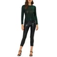 thumbnail image 2 of INSPIRE CHIC Women's Top Long Sleeve Sparkly Glitter Shiny Metallic Tops S Green, 2 of 6