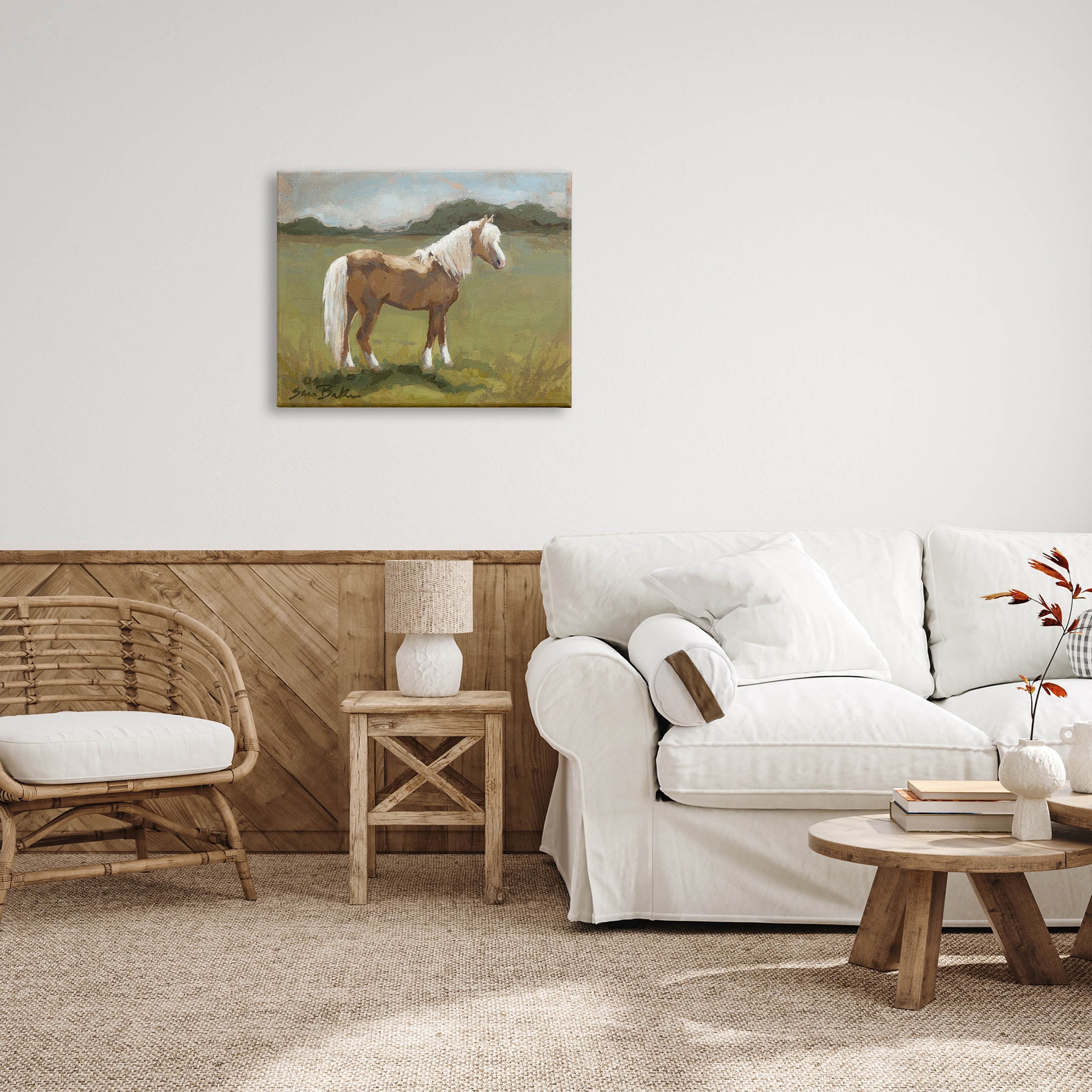 Rural Horse Countryside Landscape Animals & Insects Painting Gallery Wrapped Canvas Print Wall Art