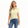 thumbnail image 4 of KDDYLITQ Polo Shirts for Women Short Sleeve Collared Dressy Blouses V Neck Solid Color Causal Uniform Lounge Business Comfy Fashion Shirts Beige L, 4 of 4