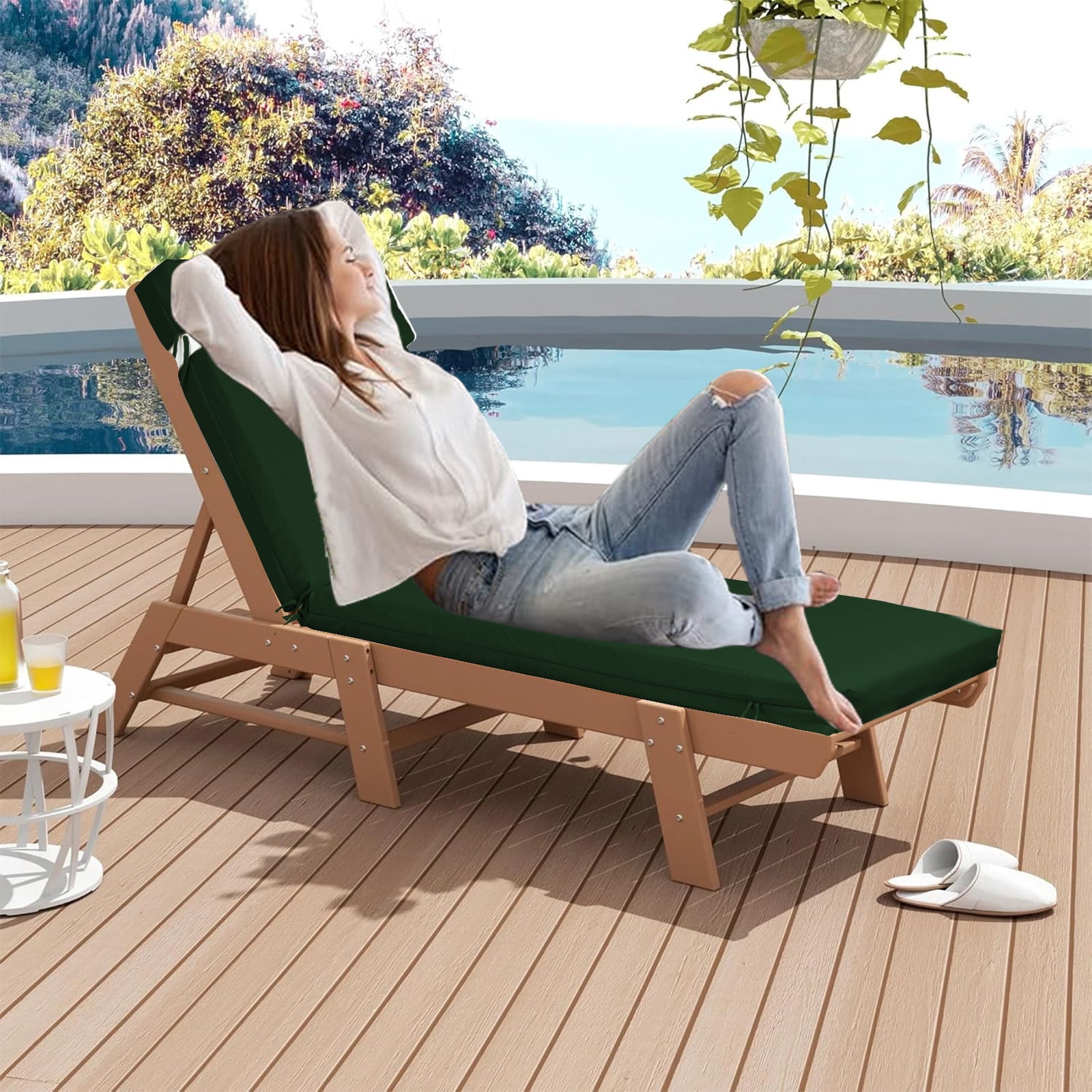 SDJPOI Outdoor Chaise Lounge Cushions Set of 4, 72" x 21" x 3" Thick Patio Furniture Replacement Cushions, Waterproof Lounge Chair Cushion with Headrest & Ties for Pool Beach