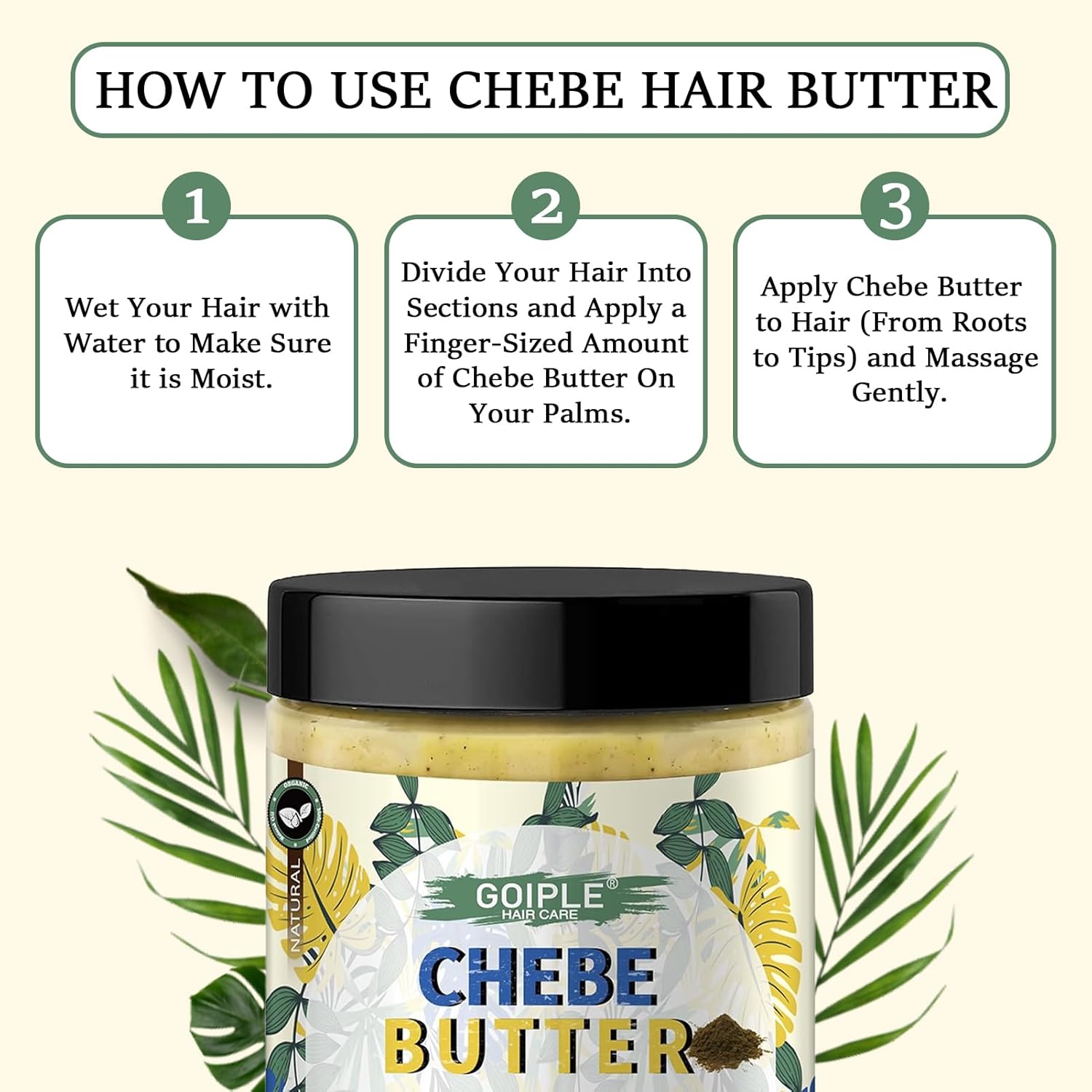 Goiple Chebe Butter Hair Butter, Hair Grease Deep Moisturization for Dry Hair, Deep Conditioning Hair Butter Grease Suitable for All Hair Types and Men and Women