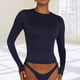 thumbnail image 4 of Blusa Mangas Largas Top cuello redondo ajustado básico mujer túnica corta traje de calle Kuymtek  Azul oscuro T S para Mujer, 4 of 6