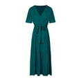 thumbnail image 5 of VUPSGEZ Summer Women Casual Solid Color V Neck Short Sleeved Loose Dress Summer Women Ladies Dress Summer(GN1,XXL), 5 of 6