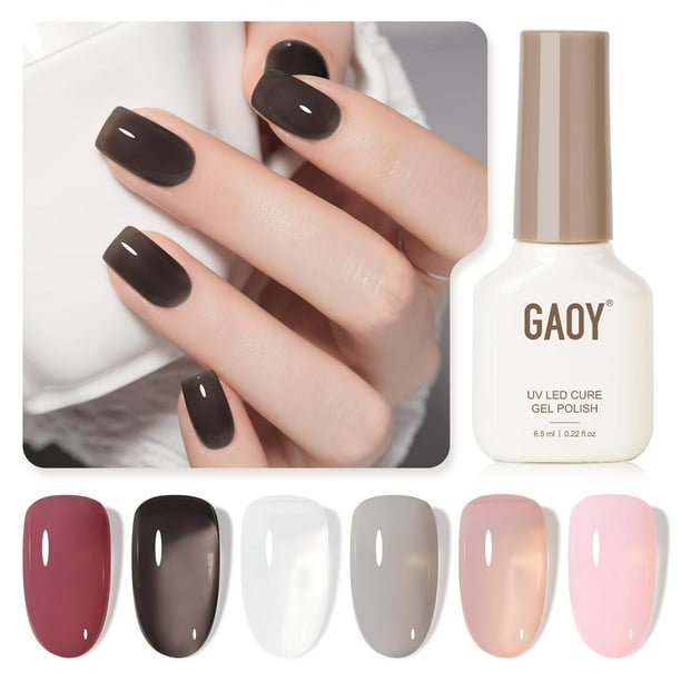 Set de esmaltes de uñas GAOY Gel Grey Pink Jelly Gel de 6,5 ml para manicura de salón