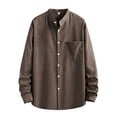 thumbnail image 3 of Mens Shirts Spring Summer Breathable Long Sleeve Button Down Band Collar Work Shirts Beach Shirt, 3 of 8