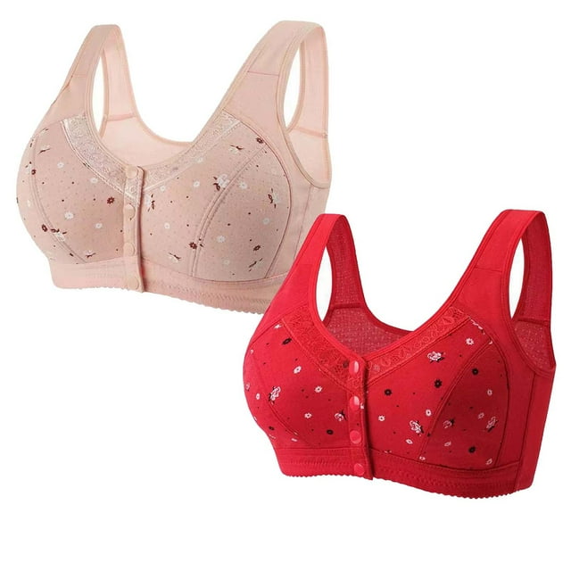 zanvin 2Pack Daisy Bra for Seniors, Charm Front Snap Closure Bras, Front Snaps Daisy Bra, Red, L
